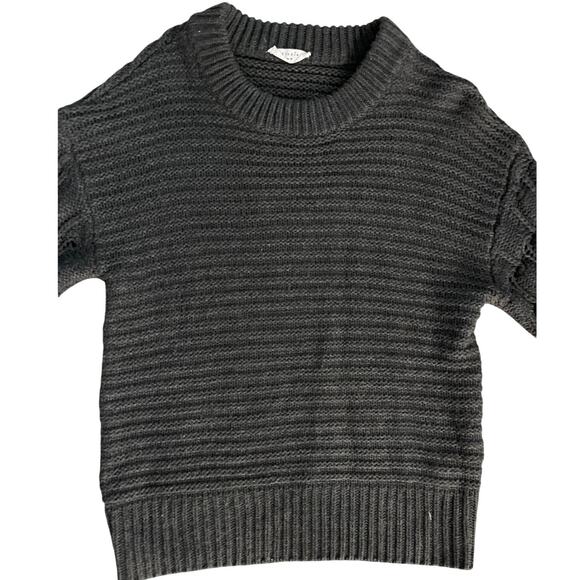 Elodie Gray Pullover Chunky Knit‎ Crewneck Sweater Pom Pom Sleeves Size Medium - Picture 7 of 10